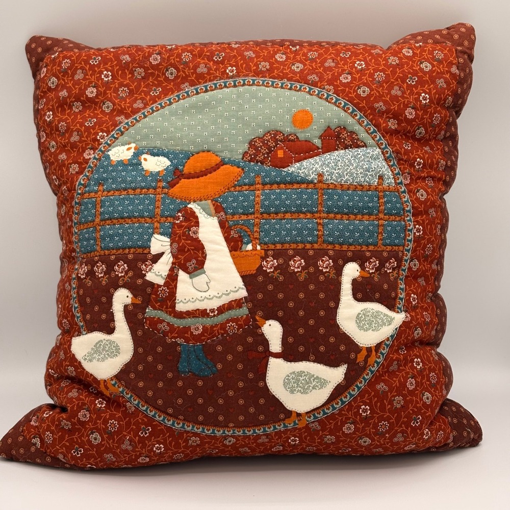 Unbranded Throw Pillow Unisex 17x17 Brown Vintage Patchwork Cottagecore Geese